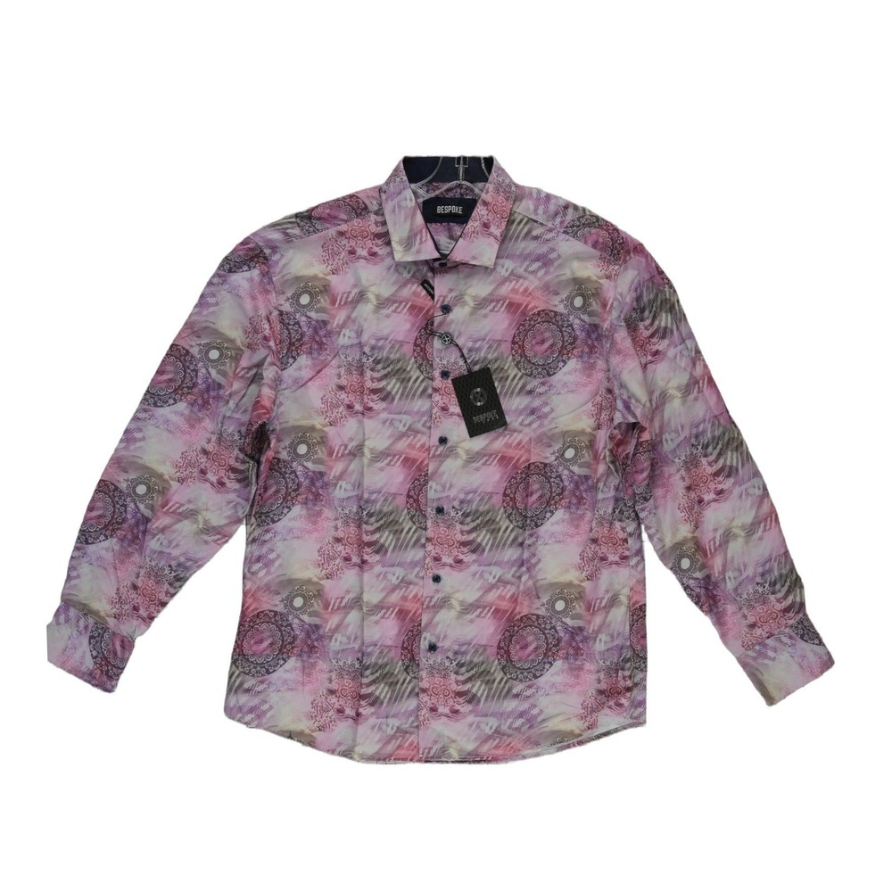 NWT Bespoke Moda Button Shirt Men's Size XL Pink Purple Abstract Retro $179